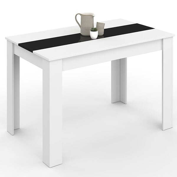 ID MARKET - Table à manger rectangle ROZY 4 personnes blanche et noire 110 cm - large
