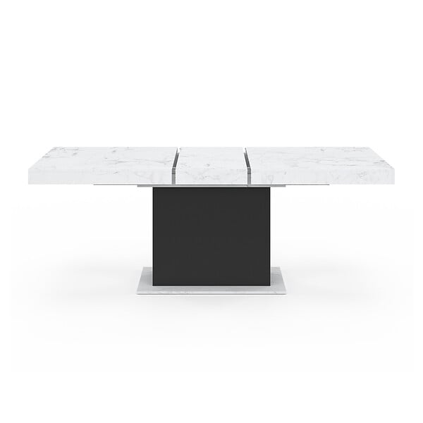 ID MARKET - Table à manger extensible rectangle EDEN 6-10 personnes plateau effet marbre blanc ALASKA et noir 160-200 cm - large