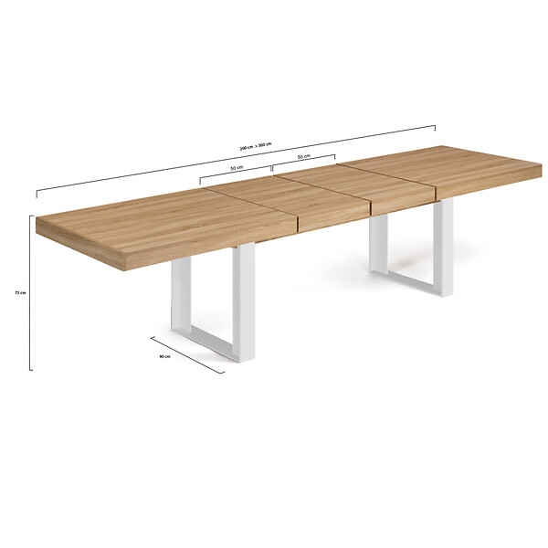ID MARKET - Table à manger extensible rectangle PHOENIX 6-12 personnes bois et blanc 200-300 cm - large