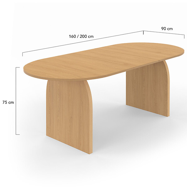 ID MARKET - Table à manger extensible japandi ovale EDITH 6-10 personnes en bois façon hêtre 160 - 200 cm - large