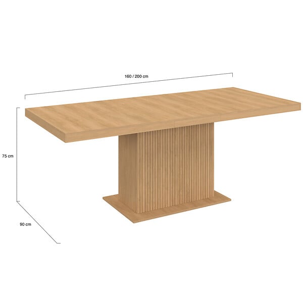 ID MARKET - Table à manger extensible rectangle JULIETTE 6-10 personnes pied central effet lattes avec rangement 160-200 cm - large