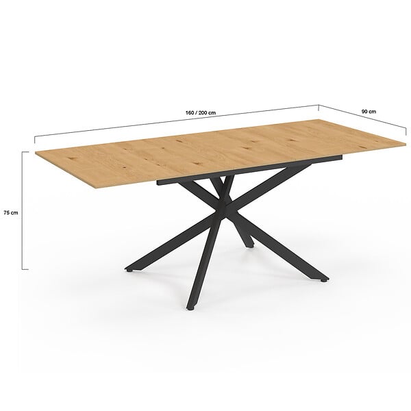 ID MARKET - Table à manger extensible rectangle INES 6-10 personnes bois et noir 160-200 cm - large