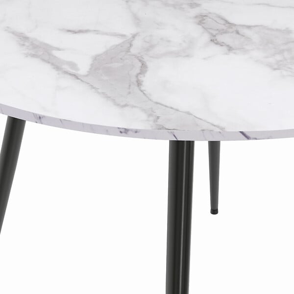 ID MARKET - Table à manger ronde AMELIA 4 personnes effet marbre blanc ALASKA pieds métal noir 110 cm - large
