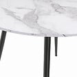 ID MARKET - Table à manger ronde AMELIA 4 personnes effet marbre blanc ALASKA pieds métal noir 110 cm - vignette