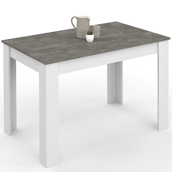 ID MARKET - Table à manger rectangle ROZY 4 personnes blanc plateau effet béton 110 cm - large