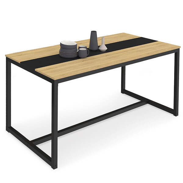 ID MARKET - Table à manger rectangle DOVER 8 personnes bande centrale noire design industriel 180 cm - large