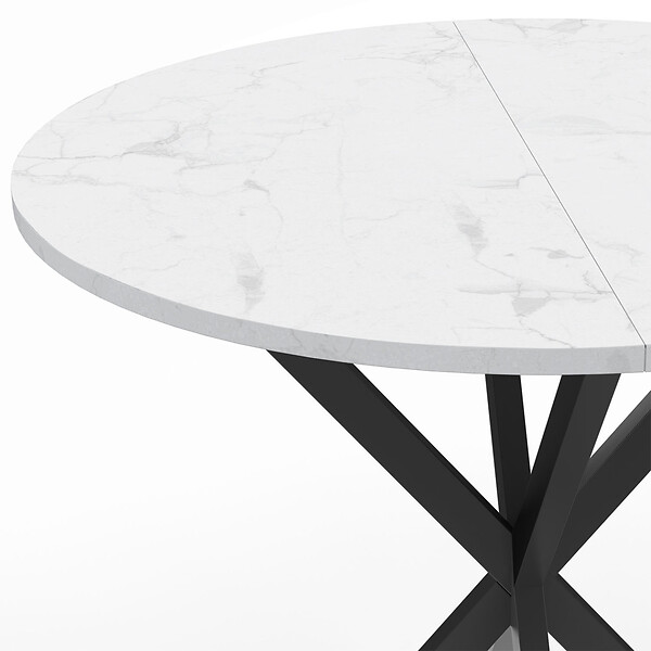 ID MARKET - Table à manger ronde ALIX 4 personnes pied araignée noir plateau effet marbre blanc ALASKA 80 cm - large