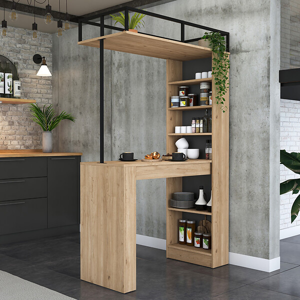 HABITAT ET JARDIN - Table de repas avec étagères en bois "Jacob" - 120 x 56 x 199 cm - Marron - large