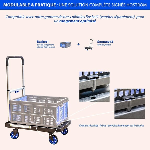 HOSTRÃ–M - HOSTRÖM Chariot à roulettes, Chariot de Rangement Pliable, Déménagement, Transport matériau, Poignée télescopique, Charge Max. 137kg, Garantie 5 Ans. - large