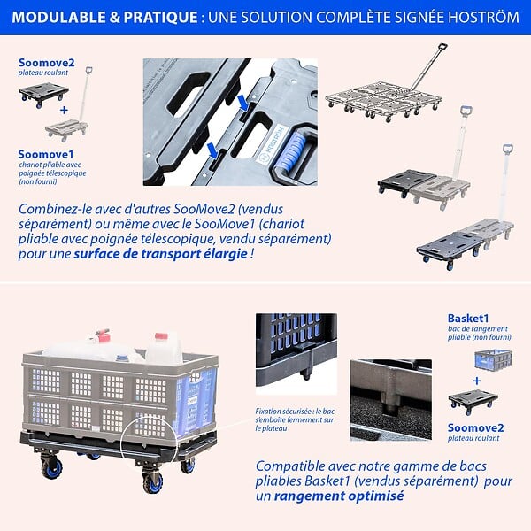 HOSTRÃ–M - HOSTRÖM Plateau Roulant Pliant, Chariot à roulettes, Déménagement, Déplace Meuble, 4 Roues pivotantes 360°, Charge Max. 136kg, Garantie 5 Ans. - large