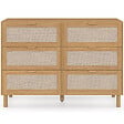 ID MARKET - Commode 6 tiroirs ROBIN 115 cm meuble de rangement bois et tissu effet lin - vignette