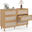 ID MARKET - Commode 6 tiroirs ROBIN 115 cm meuble de rangement bois et tissu effet lin - vignette