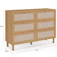 ID MARKET - Commode 6 tiroirs ROBIN 115 cm meuble de rangement bois et tissu effet lin - vignette