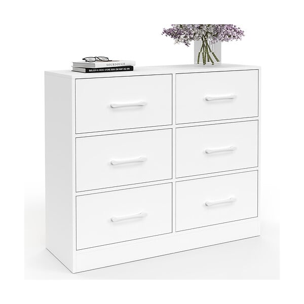 ID MARKET - Commode 6 tiroirs en tissu UPPAH 80 cm meuble de rangement bois blanc - large