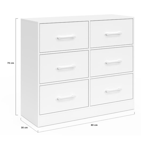 ID MARKET - Commode 6 tiroirs en tissu UPPAH 80 cm meuble de rangement bois blanc - large