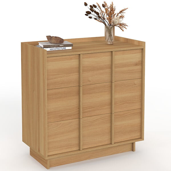 ID MARKET - Commode ROSIE 3 tiroirs 80 cm façon hêtre design minimaliste - large