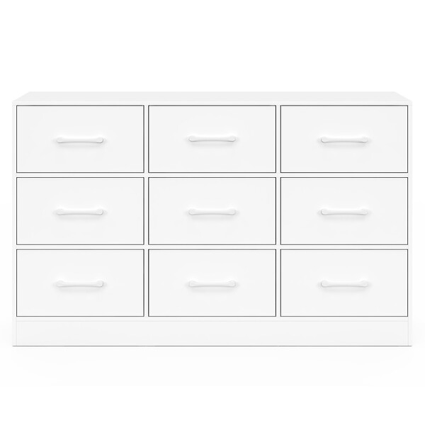ID MARKET - Commode 9 tiroirs en tissu UPPAH 113 cm meuble de rangement bois blanc - large