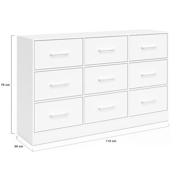 ID MARKET - Commode 9 tiroirs en tissu UPPAH 113 cm meuble de rangement bois blanc - large