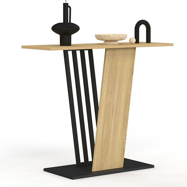 ID MARKET - Console VICKY plateau bois et pied croisé noir - large