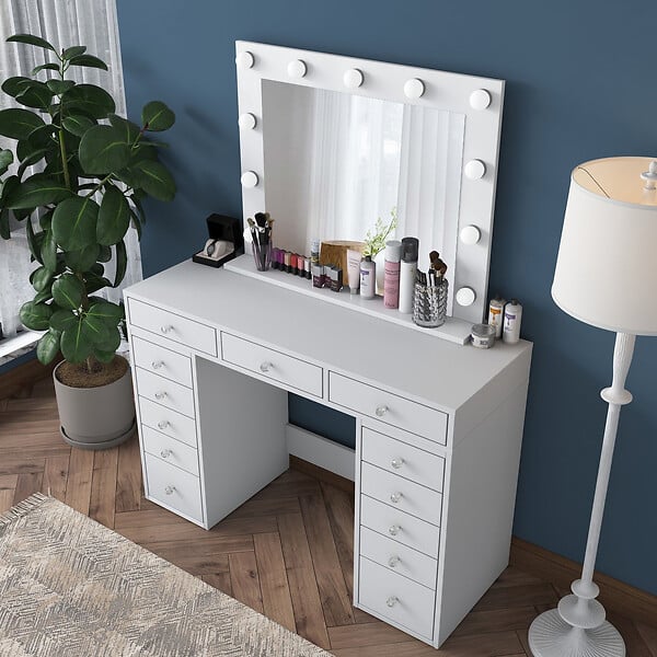 HABITAT ET JARDIN - Coiffeuse avec miroir en bois "Sirma" - 120 x 44 x 82 cm - Blanc - large