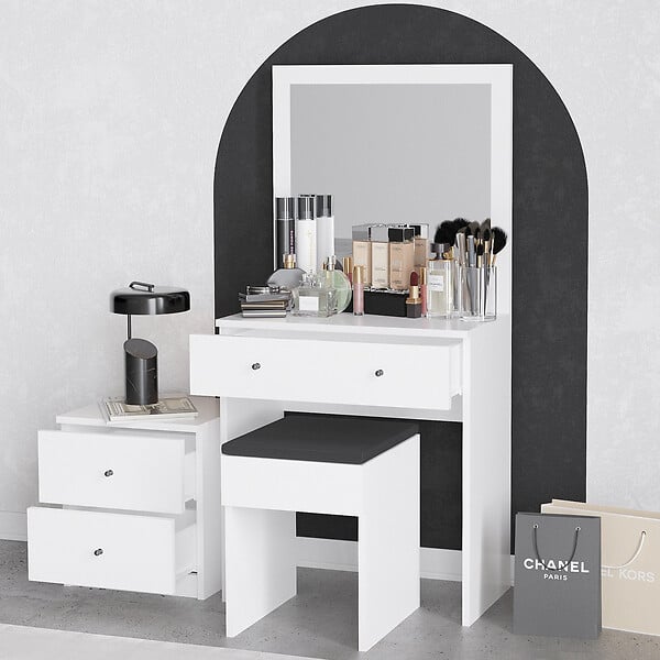 HABITAT ET JARDIN - Ensemble de coiffeuse en bois "Nice" - 65 x 35 x 139 cm - Blanc - large
