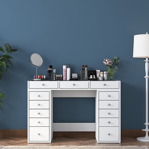 HABITAT ET JARDIN - Coiffeuse avec tiroirs intégrés en bois "Sina" - 120 x 44 x 80 cm - Blanc - large