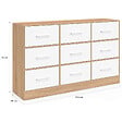 ID MARKET - Commode 9 tiroirs en tissu UPPAH 113 cm meuble de rangement bois façon hêtre et blanc - vignette
