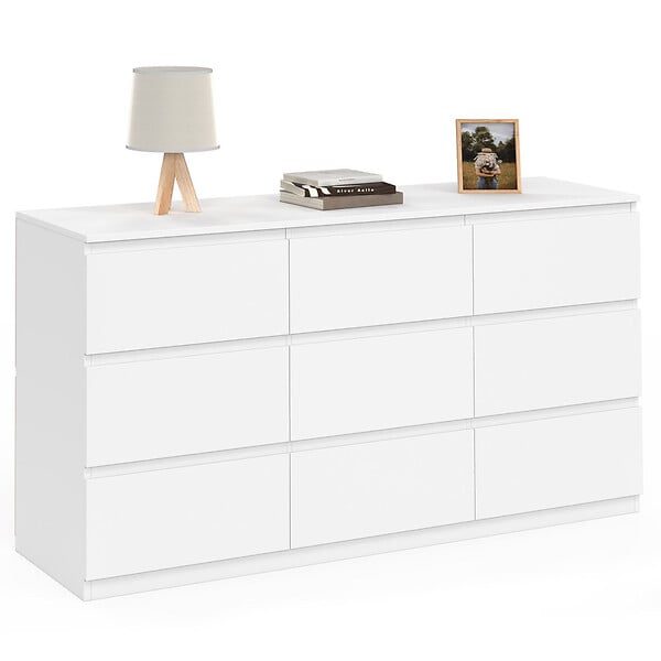 ID MARKET - Commode 9 tiroirs TOMI XXL 136 cm bois blanc - large