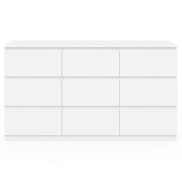 ID MARKET - Commode 9 tiroirs TOMI XXL 136 cm bois blanc - large