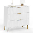 ID MARKET - Commode 3 tiroirs MARCEL 80 cm lattes blanc et doré - vignette