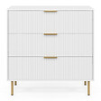 ID MARKET - Commode 3 tiroirs MARCEL 80 cm lattes blanc et doré - vignette