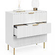ID MARKET - Commode 3 tiroirs MARCEL 80 cm lattes blanc et doré - vignette