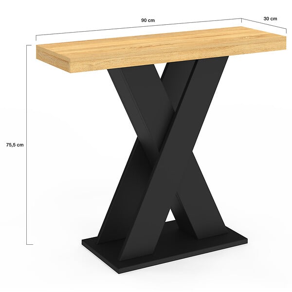 ID MARKET - Console ALICIA plateau bois et pied X noir - large