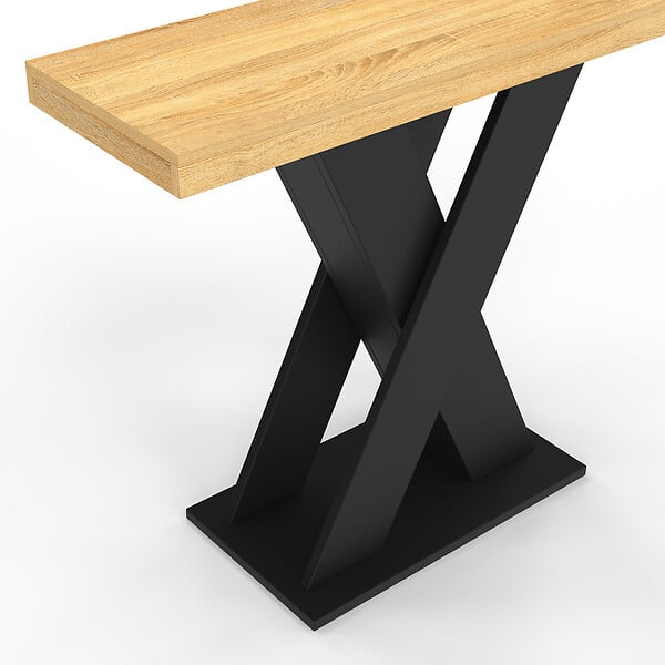 ID MARKET - Console ALICIA plateau bois et pied X noir - large