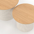 ID MARKET - Lot de 2 tables basses gigognes KANEL rondes 40/45 effet cannelé beige et plateau bois - vignette