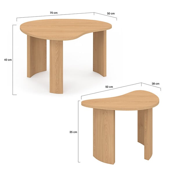ID MARKET - Lot de 2 tables basses gigognes COLINE 70/50 bois façon hêtre - large