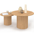 ID MARKET - Lot de 2 tables basses gigognes JULIETTE rondes 50/70 effet lattes tasseau bois coloris chêne - vignette