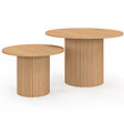 ID MARKET - Lot de 2 tables basses gigognes JULIETTE rondes 50/70 effet lattes tasseau bois coloris chêne - vignette