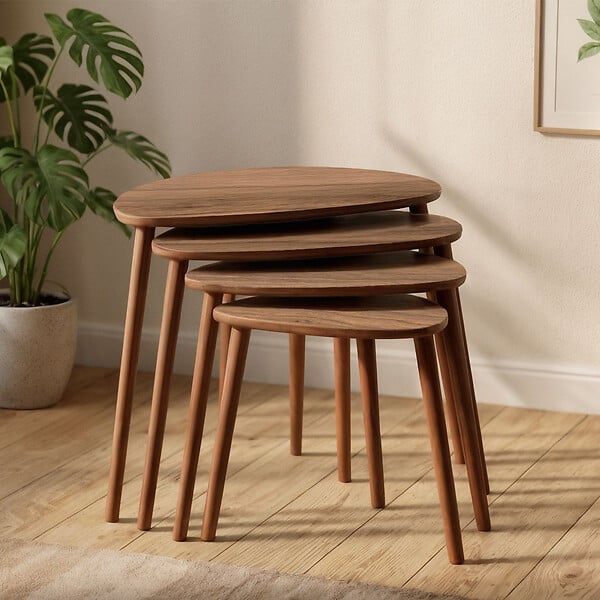 HABITAT ET JARDIN - Table gigogne (4 pièces) en bois "Nora" 68 x 45 x 55 cm - Noyer - large