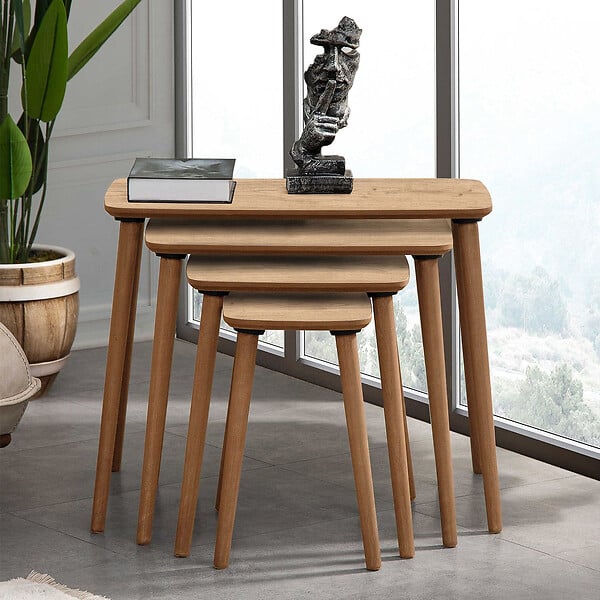 HABITAT ET JARDIN - Table gigogne (4 pièces) en bois "Luci" 70 x 40 x 55 cm - Chêne - large