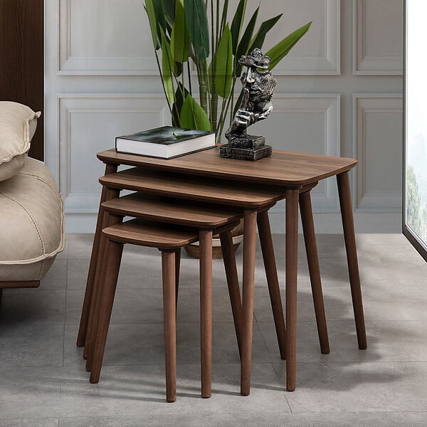 HABITAT ET JARDIN - Table gigogne (4 pièces) en bois "Luci" 70 x 40 x 55 cm - Noyer - large