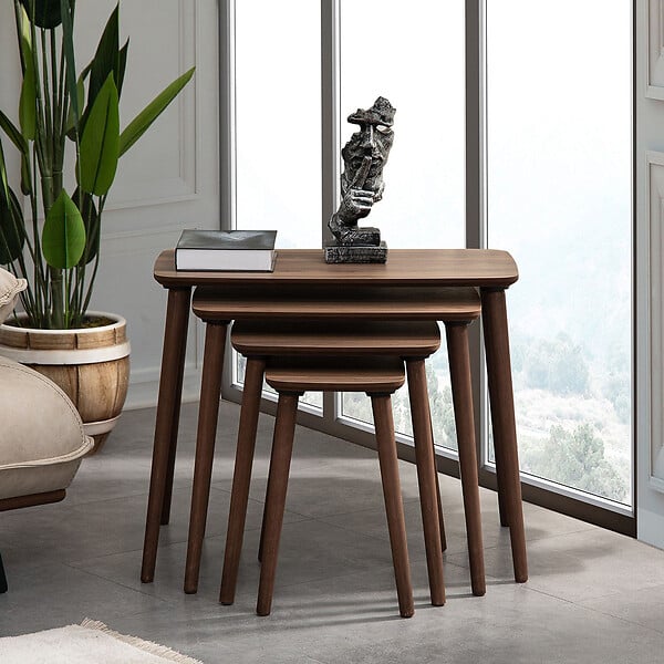 HABITAT ET JARDIN - Table gigogne (4 pièces) en bois "Luci" 70 x 40 x 55 cm - Noyer - large