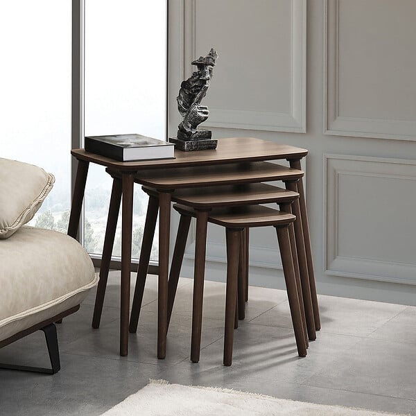 HABITAT ET JARDIN - Table gigogne (4 pièces) en bois "Luci" 70 x 40 x 55 cm - Noyer - large