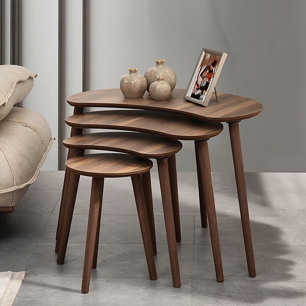 HABITAT ET JARDIN - Table gigogne (4 pièces) en bois "Moon" 40 x 75 x 55 cm - Noyer - large
