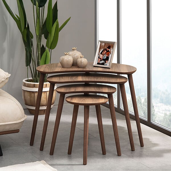 HABITAT ET JARDIN - Table gigogne (4 pièces) en bois "Moon" 40 x 75 x 55 cm - Noyer - large