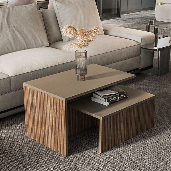 HABITAT ET JARDIN - Table gigogne (2 pièces) en bois "Twins" 72 x 45 x 42 cm - Taupe - large
