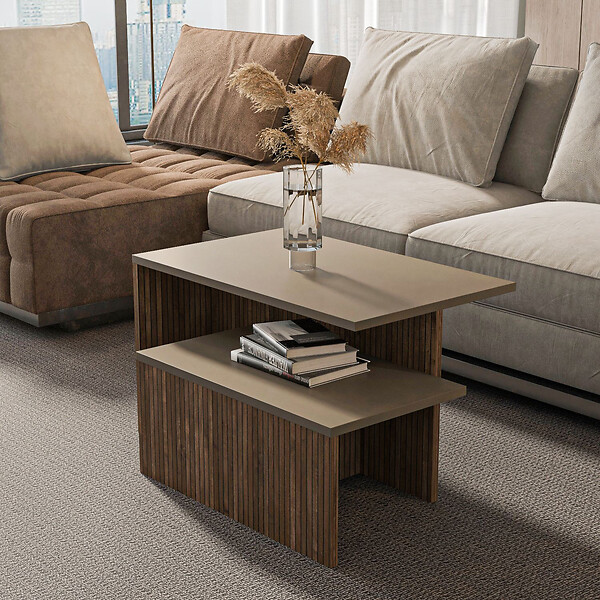 HABITAT ET JARDIN - Table gigogne (2 pièces) en bois "Twins" 72 x 45 x 42 cm - Taupe - large