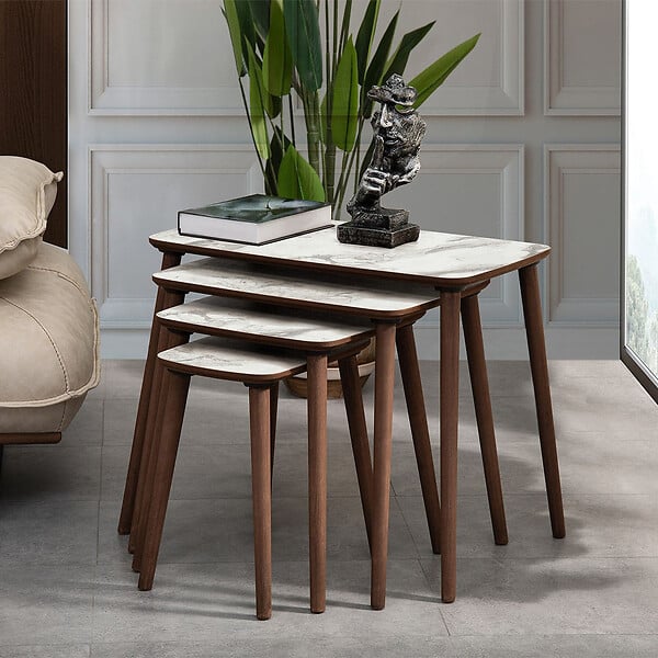 HABITAT ET JARDIN - Table gigogne (4 pièces) en bois "Luci" 70 x 40 x 55 cm - Blanc - large