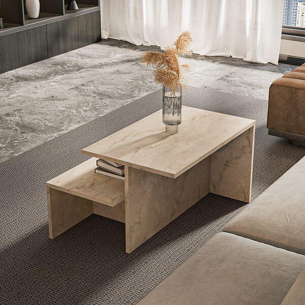 HABITAT ET JARDIN - Table gigogne (2 pièces) en bois "Twins" 72 x 45 x 42 cm - Travertin - large