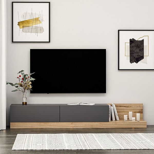 HABITAT ET JARDIN - Meuble TV en bois "Majör" - 180 x 37 x 30 cm - Gris anthracite - large
